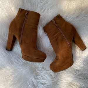 Light Brown Tan Suede Heel Ankle Booties